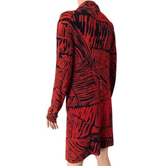 CHICO'S TRAVELERS RED/BLACK DRESS SZ 1 (LG) button up slinky spandex knee length - Picture 3 of 7
